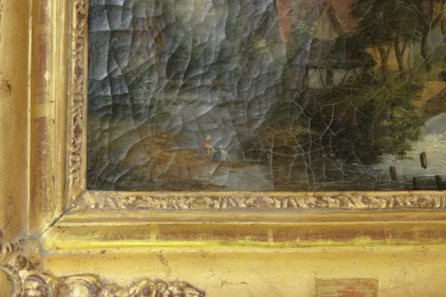 paysage avec lavandières, peinture, époque 19ème.