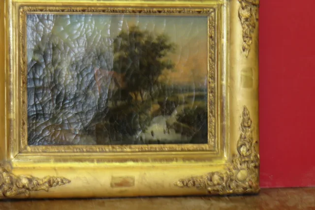 paysage avec lavandières, peinture, époque 19ème.