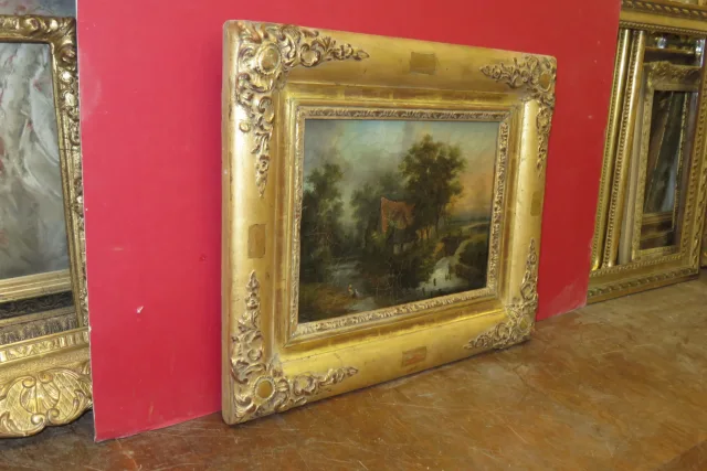 paysage avec lavandières, peinture, époque 19ème.