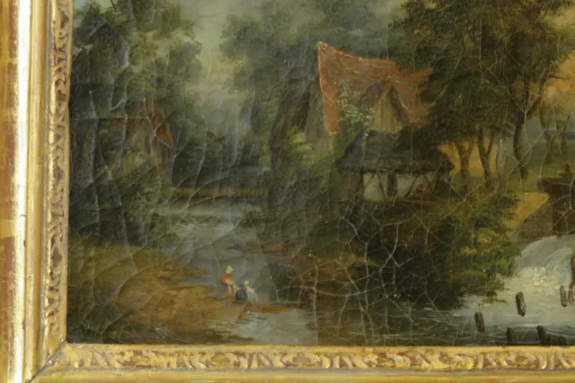 paysage avec lavandières, peinture, époque 19ème.