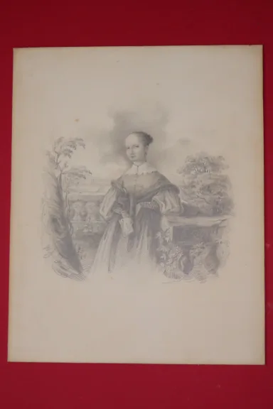Jeune fille accoudée sur pierre, dessin époque 19ème.