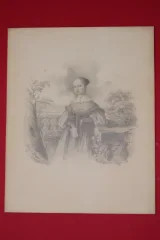 Jeune fille accoudée sur pierre, dessin époque 19ème.