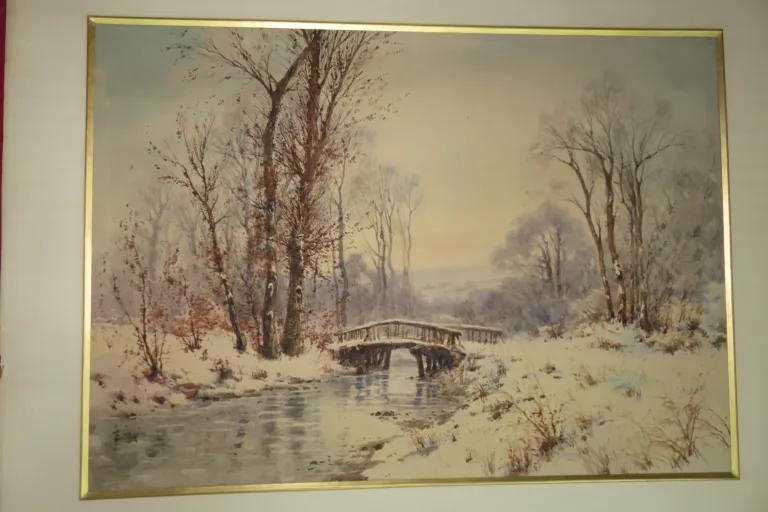Paysage De Neige, Aquarelle époque 19ème.