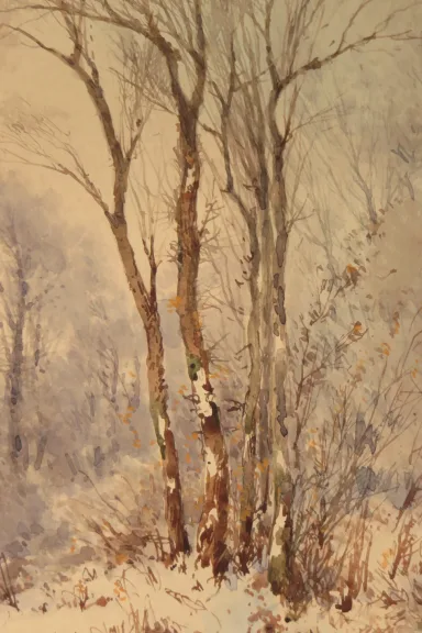 Paysage De Neige, Aquarelle époque 19ème.