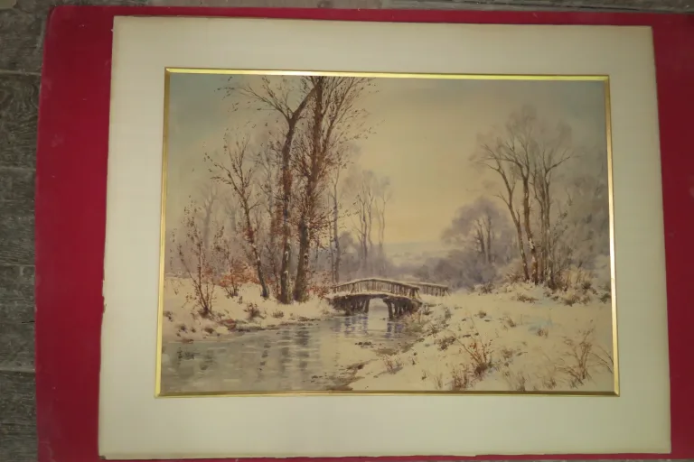 Paysage De Neige, Aquarelle époque 19ème.