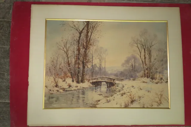 Paysage De Neige, Aquarelle époque 19ème.