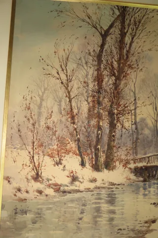 Paysage De Neige, Aquarelle époque 19ème.