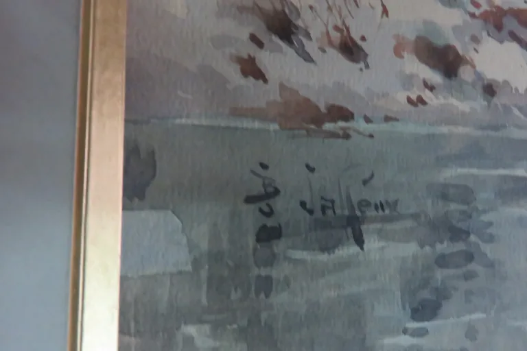 Paysage De Neige, Aquarelle époque 19ème.