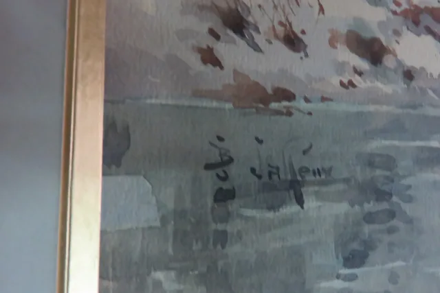 Paysage De Neige, Aquarelle époque 19ème.