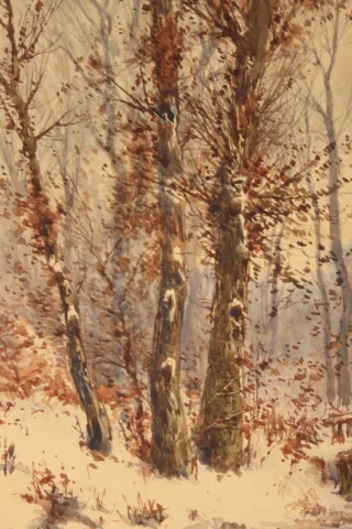 Paysage De Neige, Aquarelle époque 19ème.