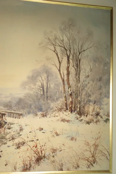 Paysage De Neige, Aquarelle époque 19ème.