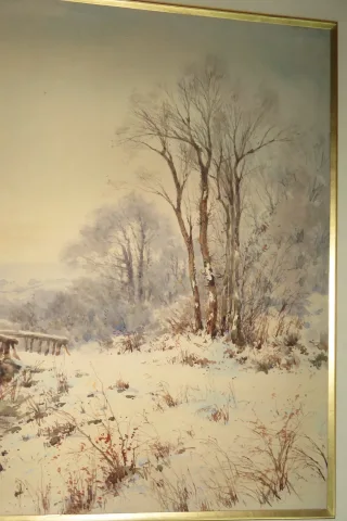 Paysage De Neige, Aquarelle époque 19ème.