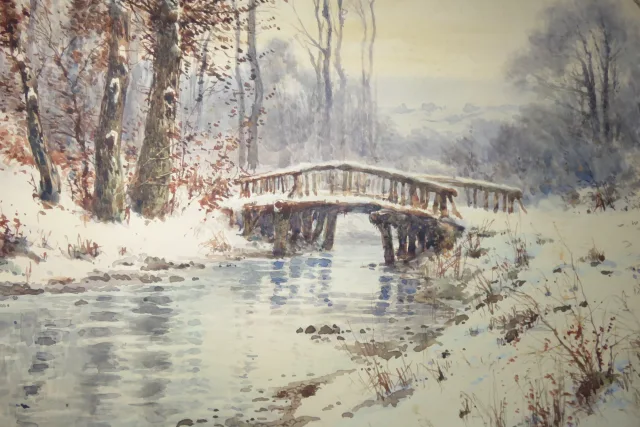 Paysage De Neige, Aquarelle époque 19ème.