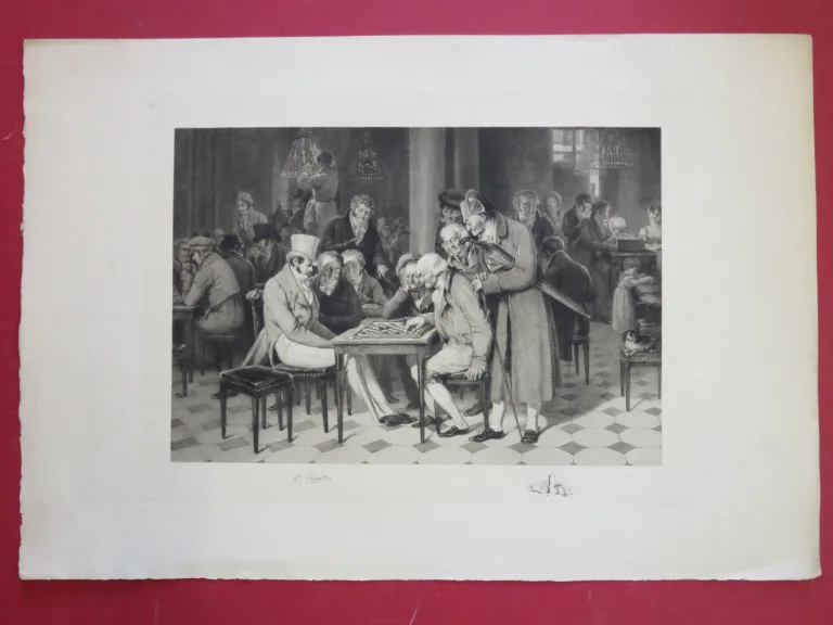 Jeu De Dames, Eau-forte époque Début 20 ème.