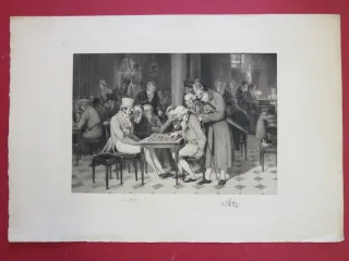Jeu De Dames, Eau-forte époque Début 20 ème.