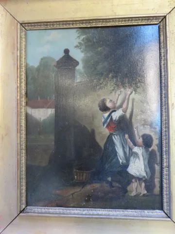 19th C PAINTING ON WOOD PANEL