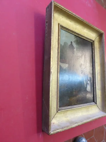 19th C PAINTING ON WOOD PANEL