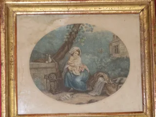 " "Jeune Femme à l'Enfant  ", Eau-forte époque 18ème.