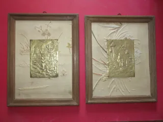 Paire De Cuivres avec Anges et personnages, époque 17 ème.