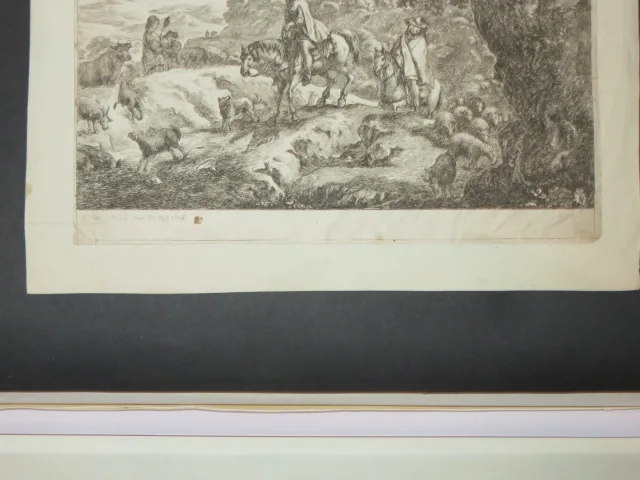 Paysage mit Persönlichkeiten, eau forte époque 17ème.