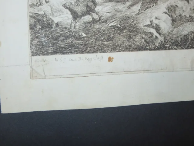Paysage mit Persönlichkeiten, eau forte époque 17ème.