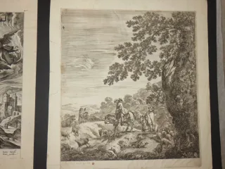 Paysage mit Persönlichkeiten, eau forte époque 17ème.