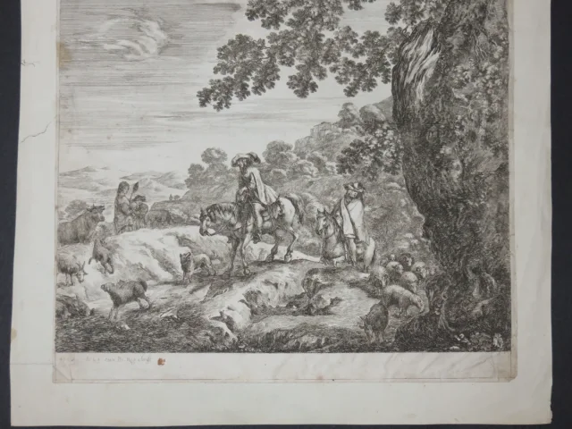Paysage mit Persönlichkeiten, eau forte époque 17ème.