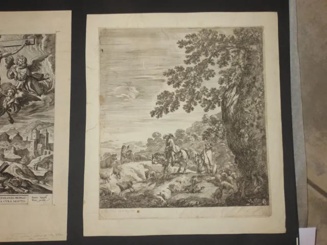 Paysage mit Persönlichkeiten, eau forte époque 17ème.