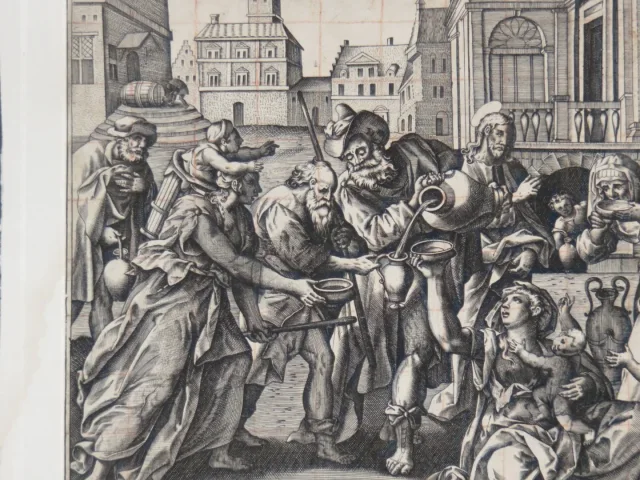 Scène de rue, eau-forte époque 17 ème.