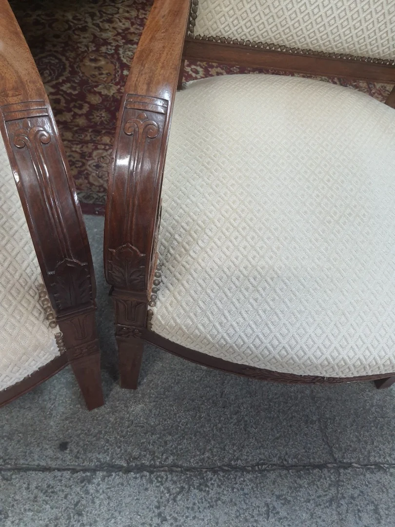 PAIR OF DIRECTOIRE STYLE ARMCHAIRS