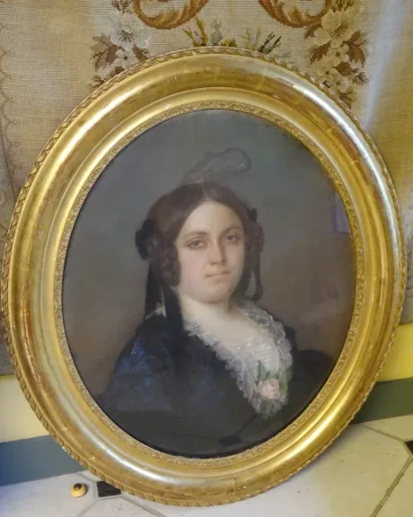 Portrait de femme, pastel d'époque Napoléon III