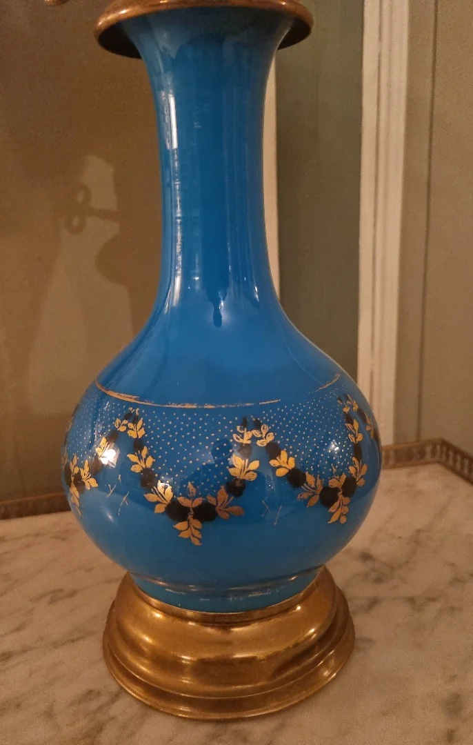 Lampe à huile opaline milieu XIXème