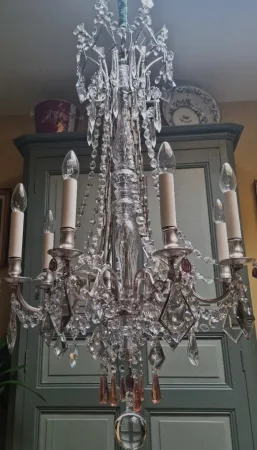 Lustre en bronze argenté et cristal début XXème