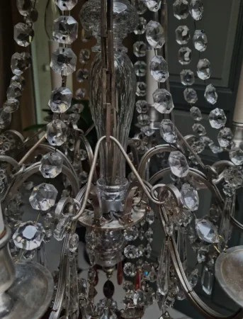 Lustre en bronze argenté et cristal début XXème
