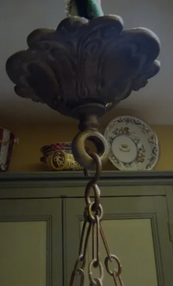 Petit lustre XIXème en bronze orné d'une coupe en Canton
