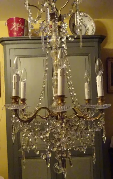 Lustre en bronze et cristal d'époque XIXème