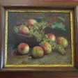 Tableau huile sur toile représentant unpanier de pêches et raisins fin XIXème