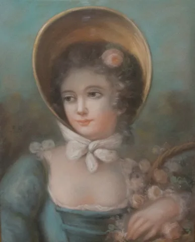 Portrait de jeune femme, pastel  époque XIXe siècle