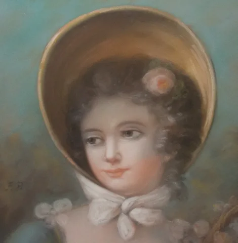 Portrait de jeune femme, pastel  époque XIXe siècle
