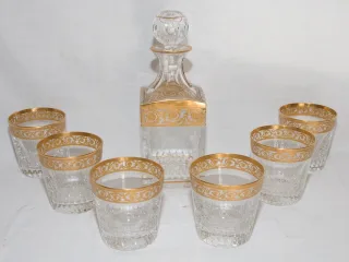 6 verres et carafe à Whisky Cristal de Saint Louis modèle Thistle or