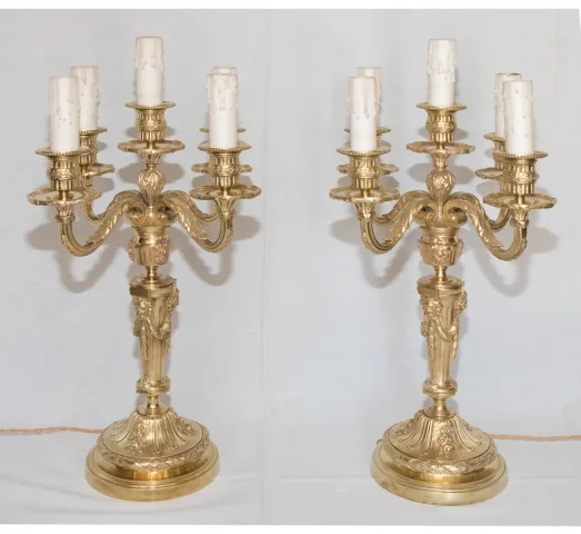 Paire de chandeliers en bronze doré époque napoléon III