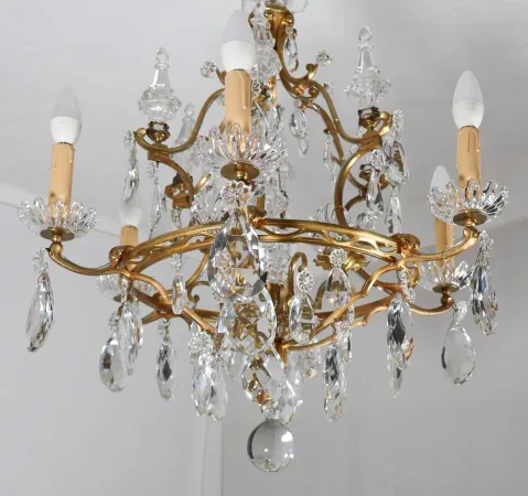 Lustre En Bronze Et Cristal Signé Baccarat Fin XIXe