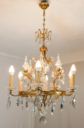 Lustre En Bronze Et Cristal Signé Baccarat Fin XIXe