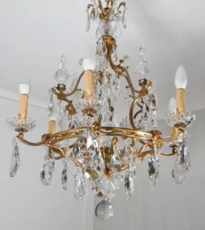 Lustre En Bronze Et Cristal Signé Baccarat Fin XIXe