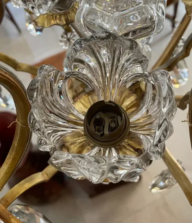 Lustre En Bronze Et Cristal Signé Baccarat Fin XIXe