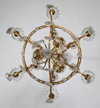Lustre En Bronze Et Cristal Signé Baccarat Fin XIXe