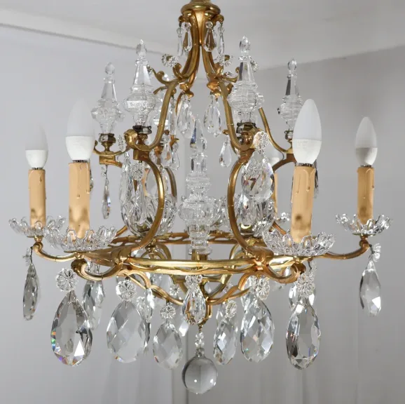Lustre En Bronze Et Cristal Signé Baccarat Fin XIXe