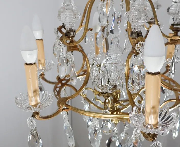 Lustre En Bronze Et Cristal Signé Baccarat Fin XIXe