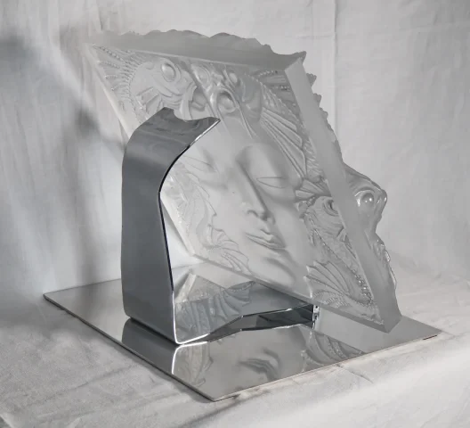 Lalique France Motif décoratif "Fontaine Poissons" ou "Masque femme"