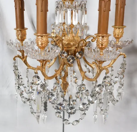 Paire D’appliques Baccarat  En Bronze Doré époque Napoléon III